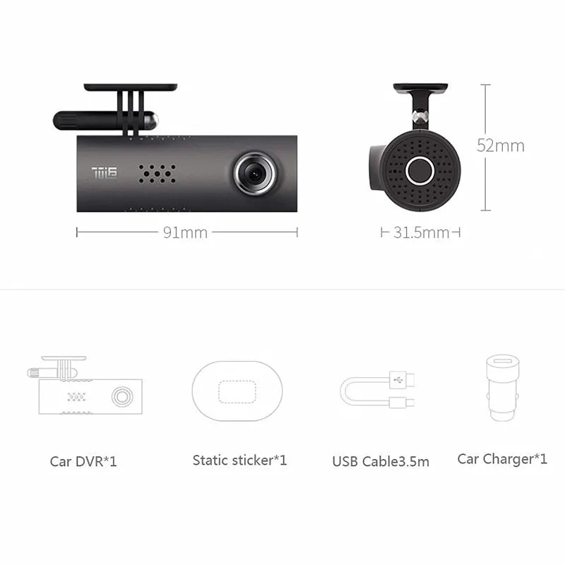 Car dashcam with smart WiFi DVR, 1080P Full HD, voice control, and 130-degree wide-angle lens