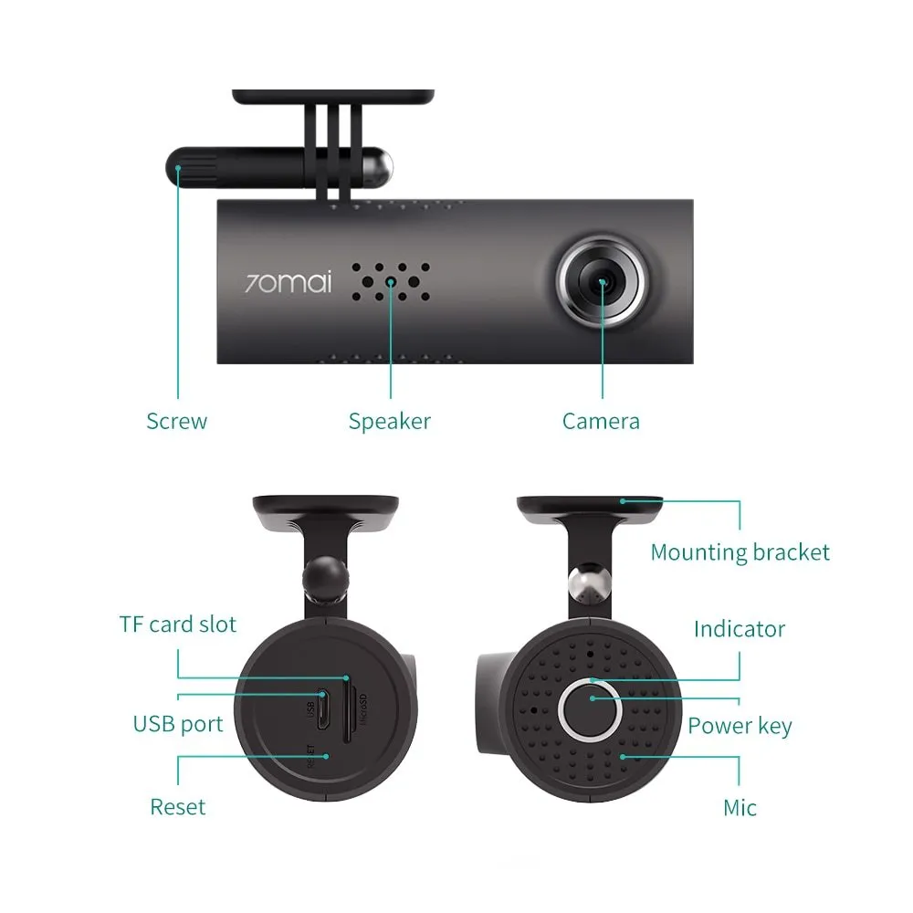 Car dashcam with smart WiFi DVR, 1080P Full HD, voice control, and 130-degree wide-angle lens