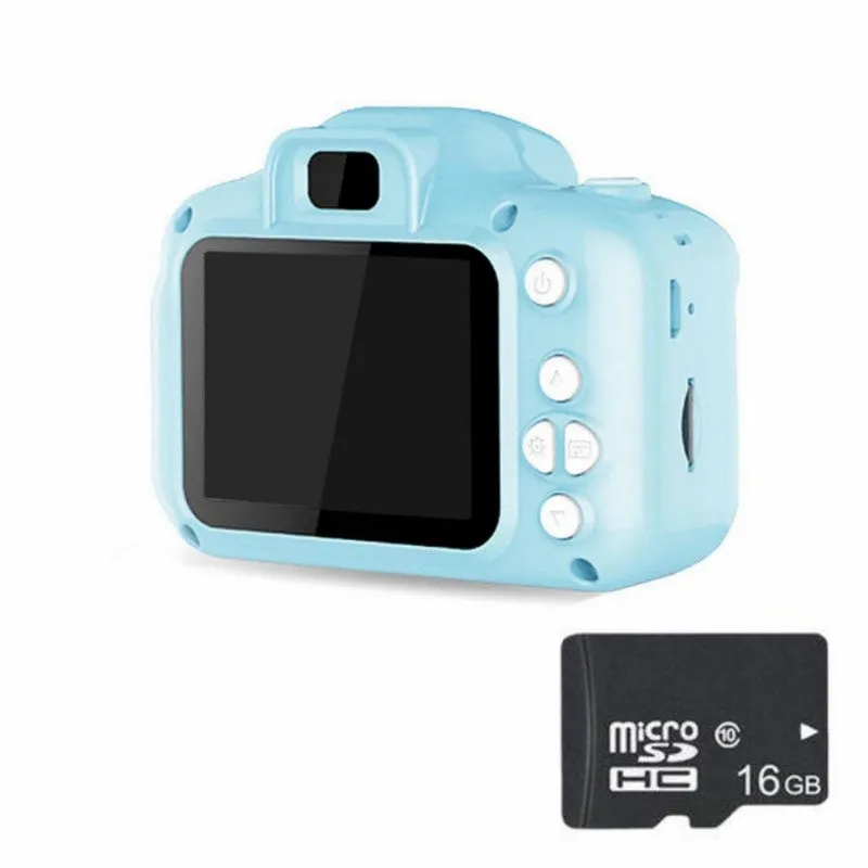Children's HD digital waterproof camera in blue with 2.3 inch LCD screen, 800W pixels, compact size