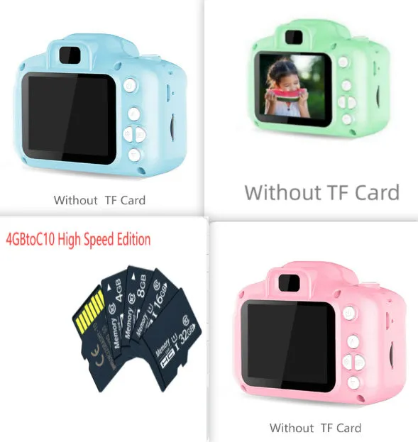 Children's HD digital waterproof camera in blue with 2.3 inch LCD screen, 800W pixels, compact size
