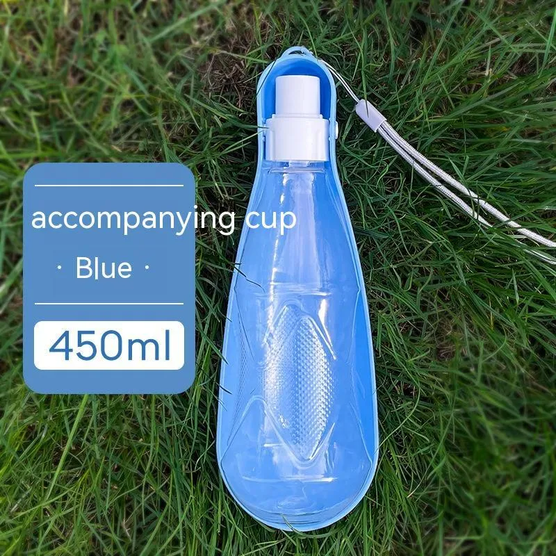 Portable folding dog water bottle 550ml in lake blue, plastic, outdoor use