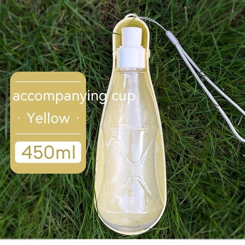 Portable folding dog water bottle 550ml in lake blue, plastic, outdoor use
