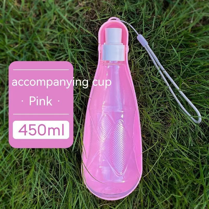 Portable folding dog water bottle 550ml in lake blue, plastic, outdoor use