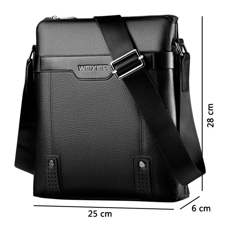 Men's soft PU leather messenger bag in solid colour with zipper closure and interior pockets – black or brown