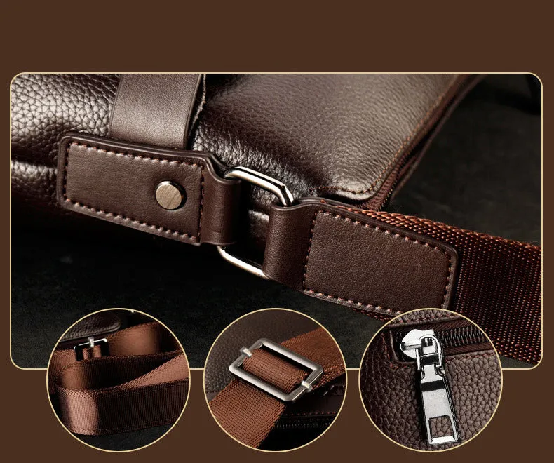 Men's soft PU leather messenger bag in solid colour with zipper closure and interior pockets – black or brown