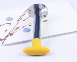 Stainless steel pineapple corer-slicer with black ABS handle, 18cm height, on white background