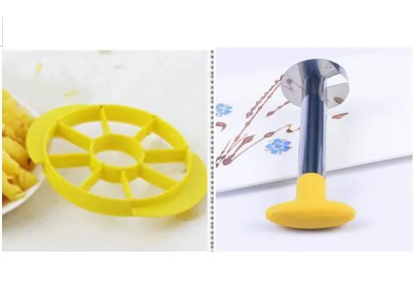 Stainless steel pineapple corer-slicer with black ABS handle, 18cm height, on white background