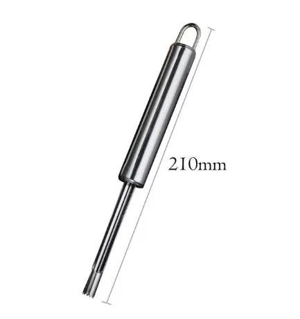 Stainless steel pineapple corer-slicer with black ABS handle, 18cm height, on white background