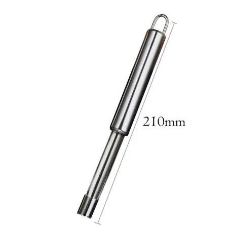 Stainless steel pineapple corer-slicer with black ABS handle, 18cm height, on white background