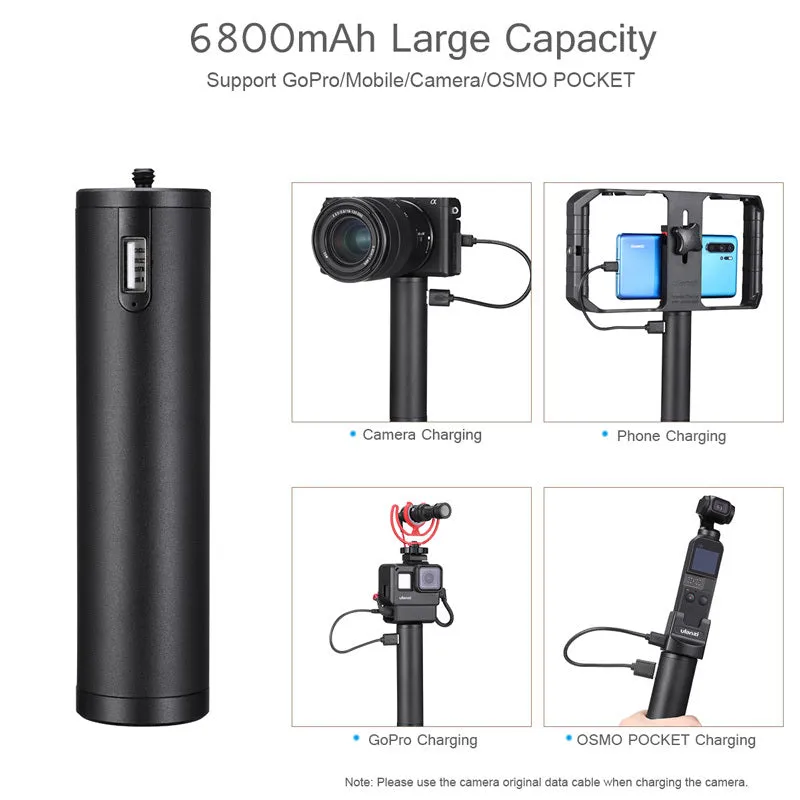 Black aluminium alloy portable power bank showing its slim 12.5cm length.