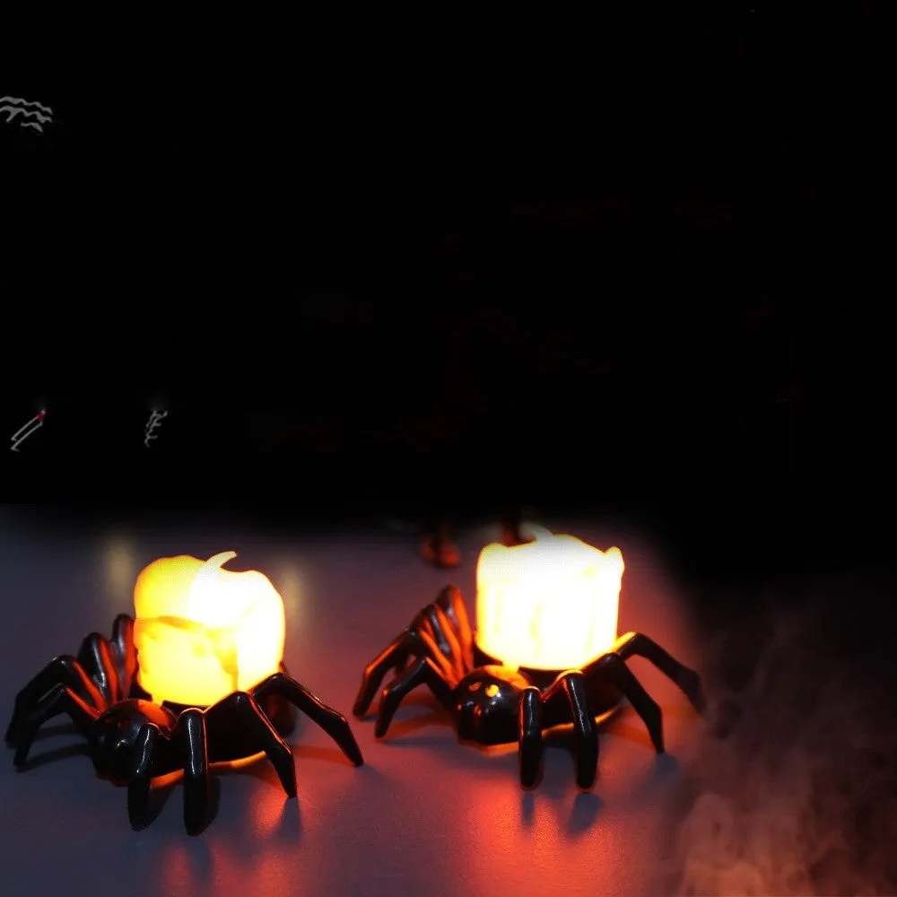 Halloween spider candlestick ornament plastic battery-powered 7x8.5cm spider lamp