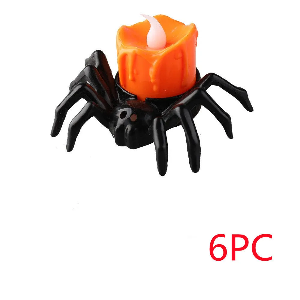 Halloween spider candlestick ornament plastic battery-powered 7x8.5cm spider lamp
