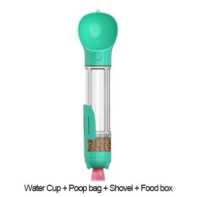 Portable 3 in 1 dog water bottle 500ml leak proof with treat holder and poop bag dispenser