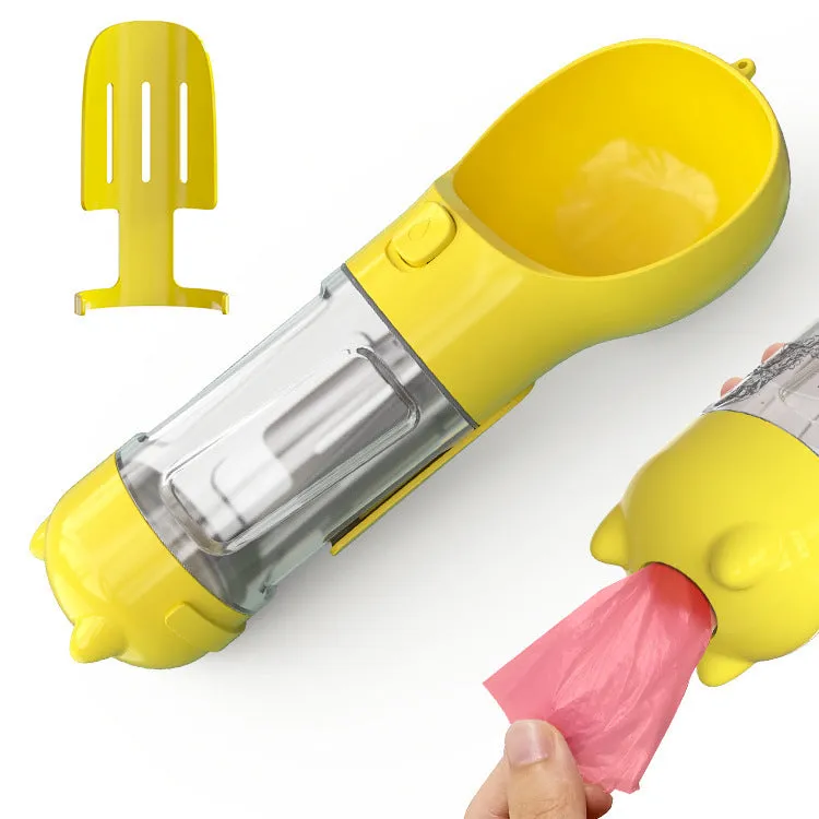 Portable 3 in 1 dog water bottle 500ml leak proof with treat holder and poop bag dispenser