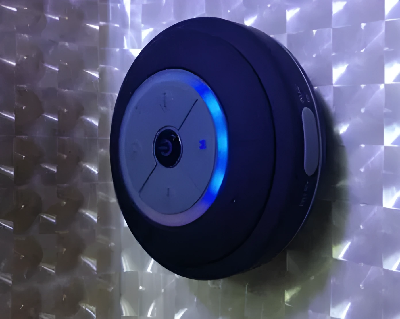 Mini waterproof Bluetooth speaker in blue, 85x85x45mm ABS plastic with LED and microphone