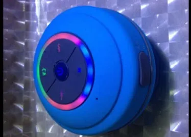 Mini waterproof Bluetooth speaker in blue, 85x85x45mm ABS plastic with LED and microphone