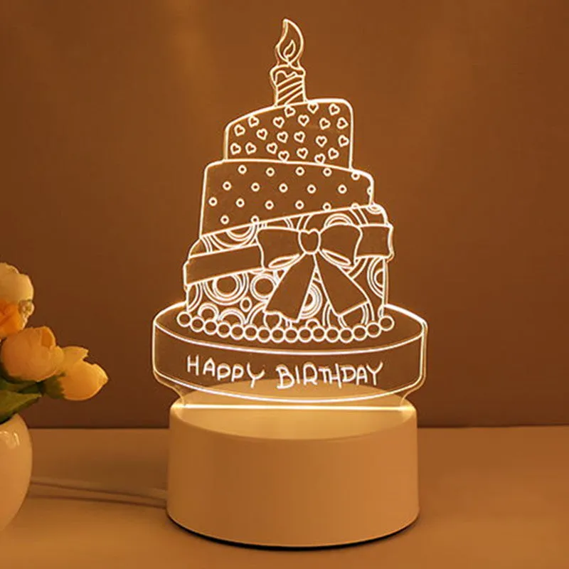 3D acrylic USB LED night light with unicorn design and warm white projection on a desk