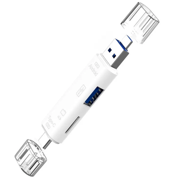 Black and white Type C to Micro USB OTG hub adapter with TF card reader slot
