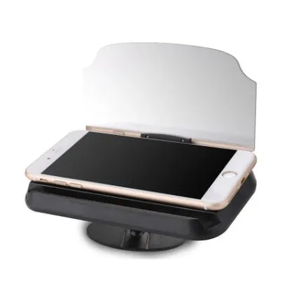 Car navigation bracket with hard tempered glass display and suction cup magnet for smartphone head-up display