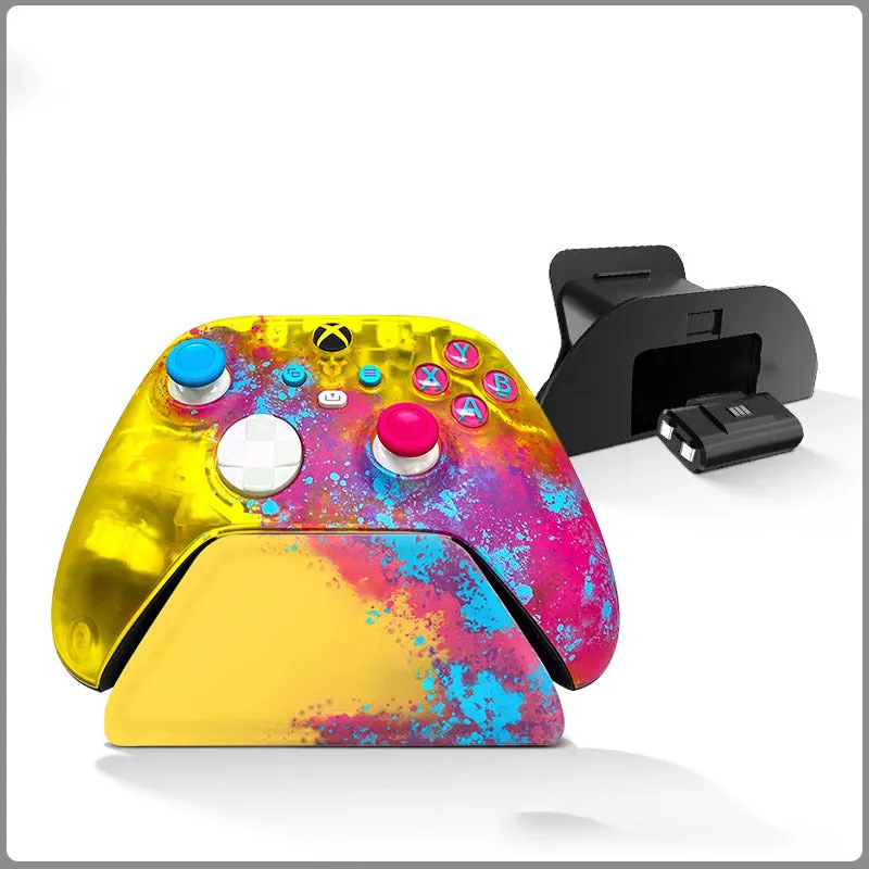 Compact controller stand for PS5 and Xbox Series in black bracket finish, measuring 11cm by 9.3cm, with a single controller placed upright
