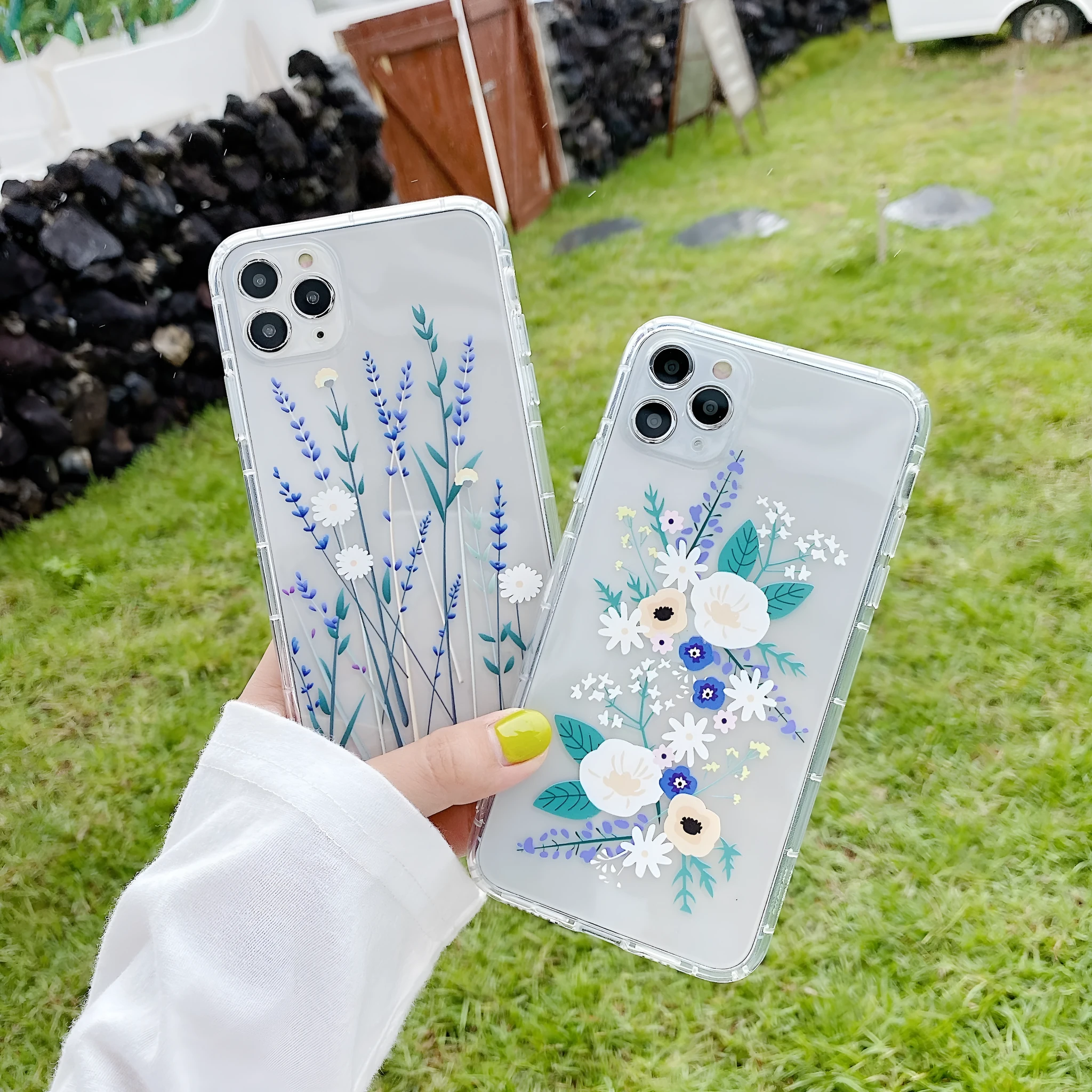 Flower print TPU phone case back cover for Samsung Galaxy models, available in two floral colours