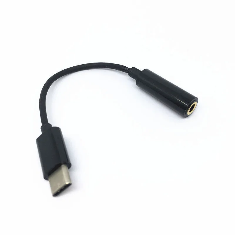 USB Type-C male to 3.5mm female audio adapter cable, 10cm length, with black wire and connectors