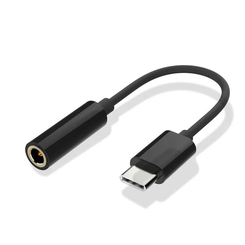 USB Type-C male to 3.5mm female audio adapter cable, 10cm length, with black wire and connectors
