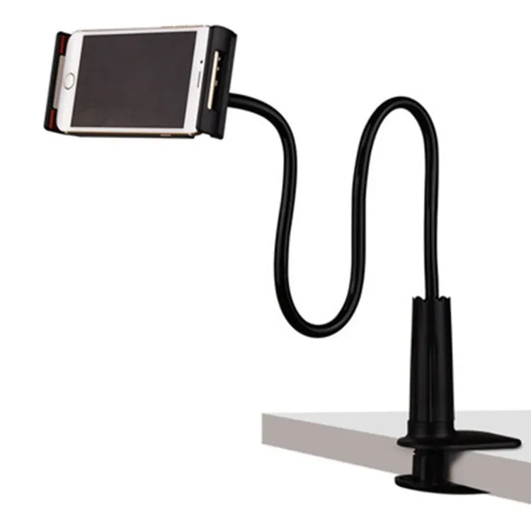 Mobile phone holder with flexible aluminium-magnesium alloy arm on a desk