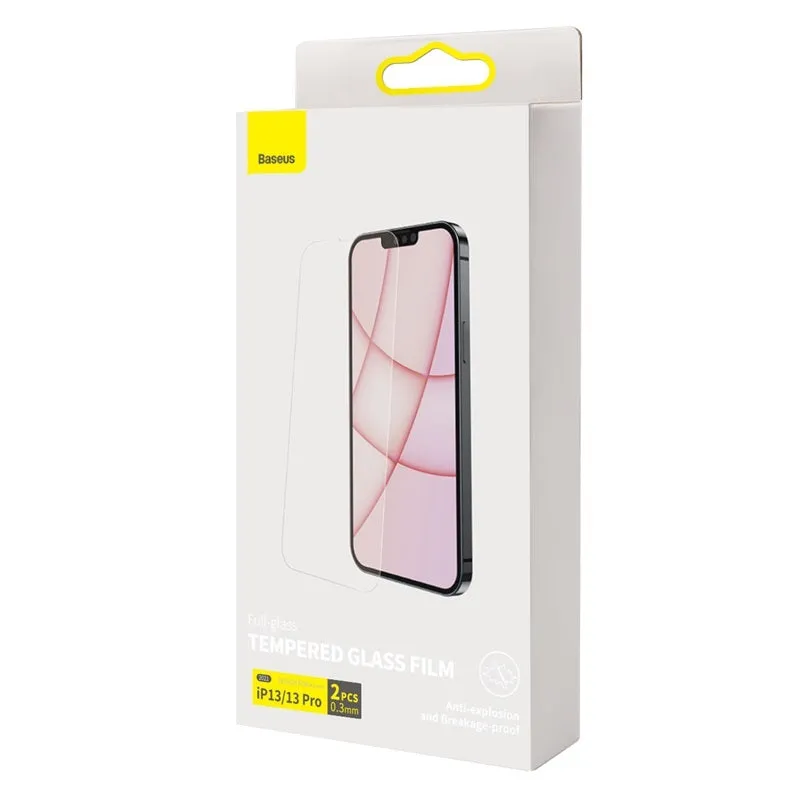 Transparent tempered glass screen protector for iPhone 13 5.4 inch model with cleaning bag and fitting artefact