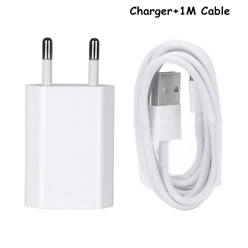 5V 2A USB travel charger and cable compatible with iPhone and iPad models.