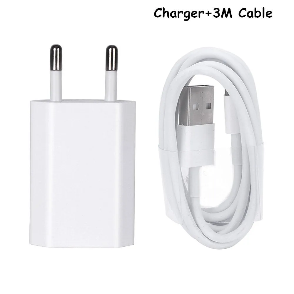5V 2A USB travel charger and cable compatible with iPhone and iPad models.