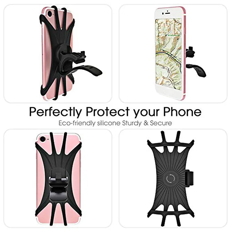 VUP Bicycle Stand Phone Holder Black with silicone strap and 360 degree rotation on a handlebar
