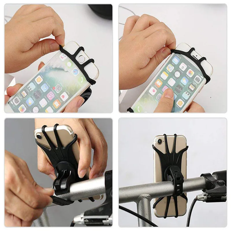 VUP Bicycle Stand Phone Holder Black with silicone strap and 360 degree rotation on a handlebar