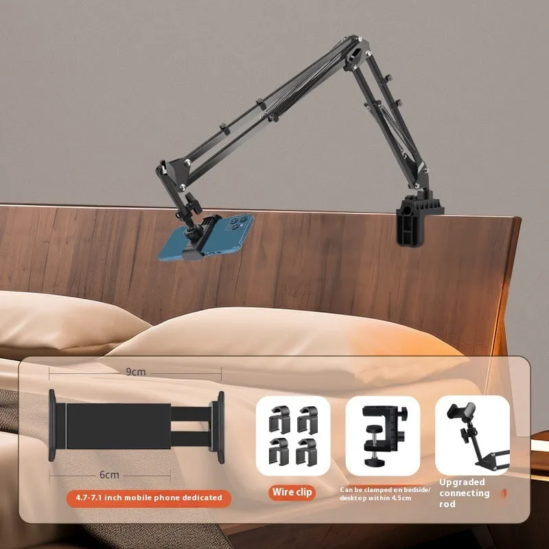 Folding universal phone holder with ABS metal construction and multiple clip options for bedside table