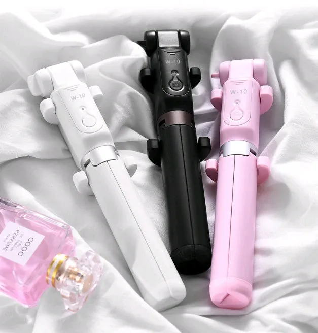 Aluminium Bluetooth selfie stick with tripod base and remote control extended with mobile phone attached