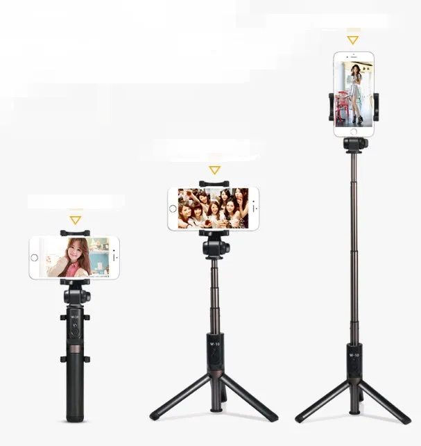 Aluminium Bluetooth selfie stick with tripod base and remote control extended with mobile phone attached