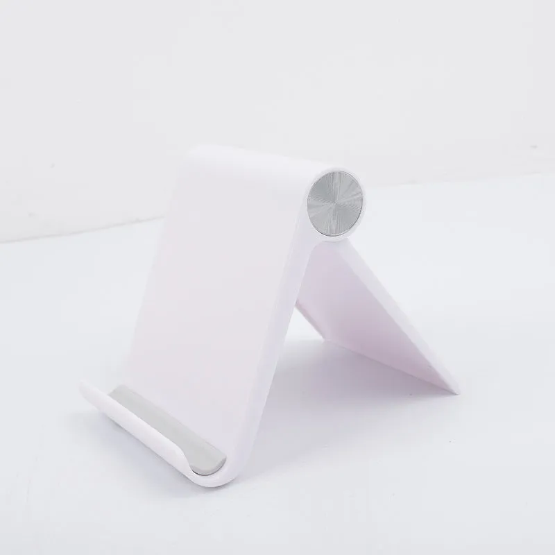 Folding plastic desktop stand holding a smartphone in black colour on a desk