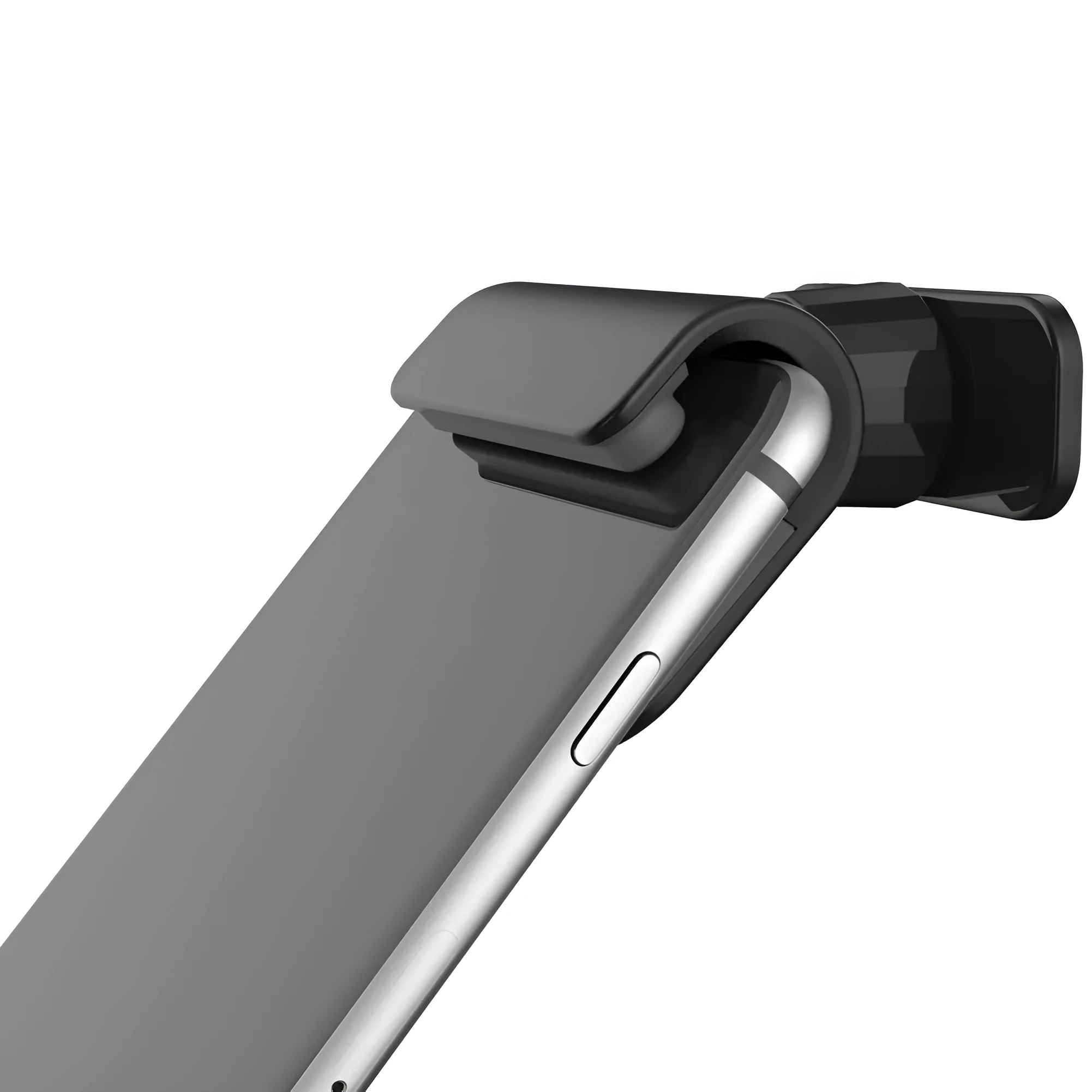 Black 360-degree rotatable car phone holder showing gravity pivot and adhesive mounting for 4-7 inch mobile phones