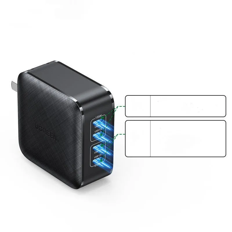 UGreen 65W GaN four-port PD charger with folding plug, black, PC fireproof shell