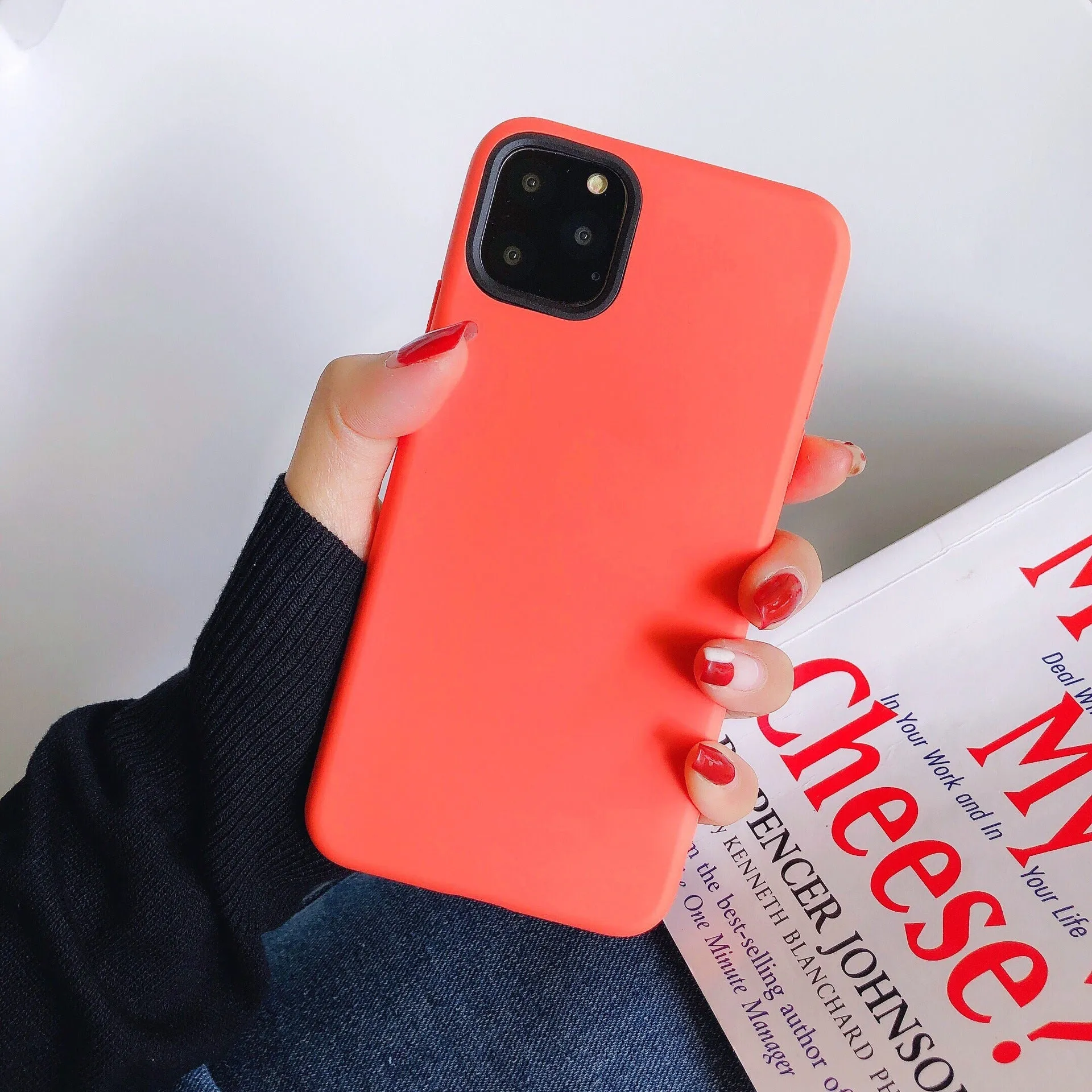 Silicone mobile phone case with liquid hand finish for iPhone 11, available in solid colours