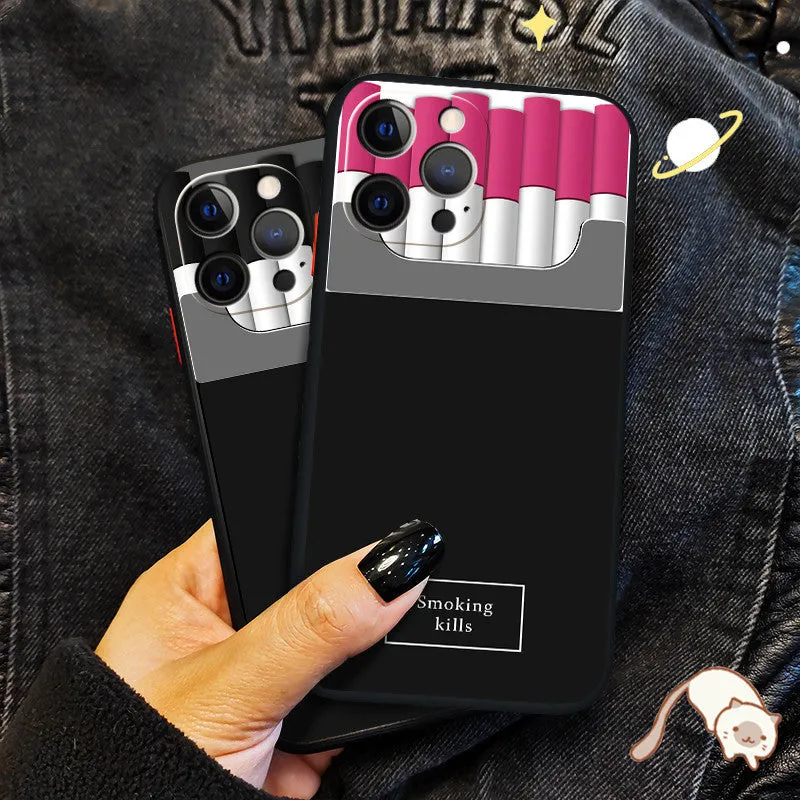 TPU silicone cigarette pattern drop protection phone case for iPhone 11 12 Pro Max, black colour, front view