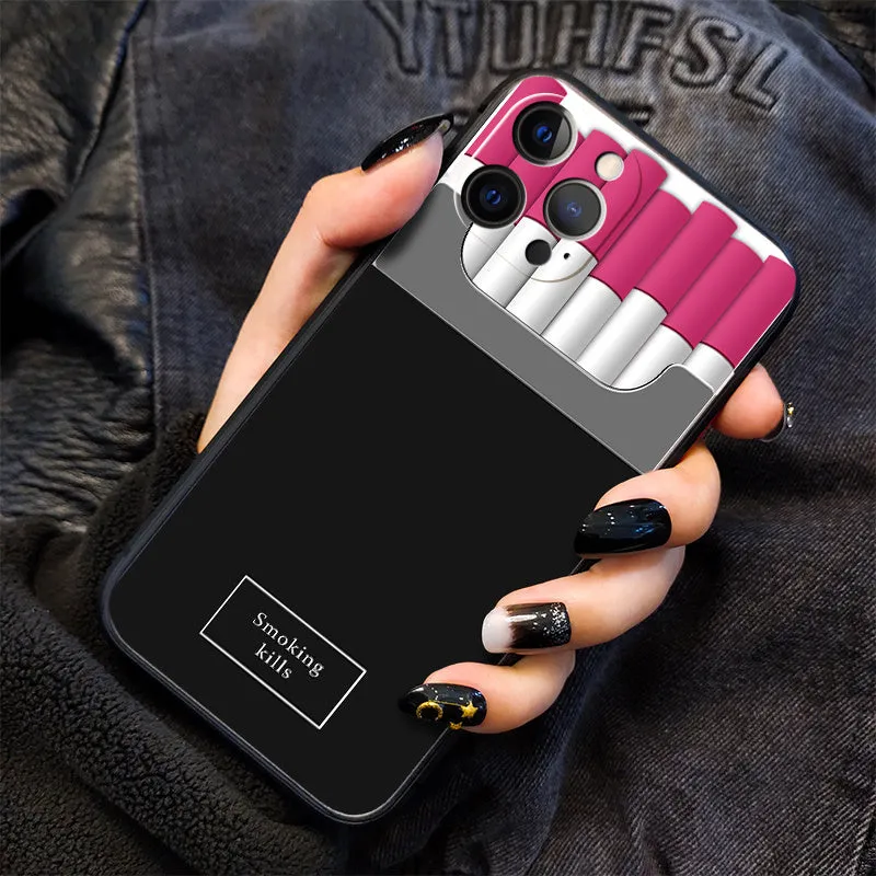 TPU silicone cigarette pattern drop protection phone case for iPhone 11 12 Pro Max, black colour, front view