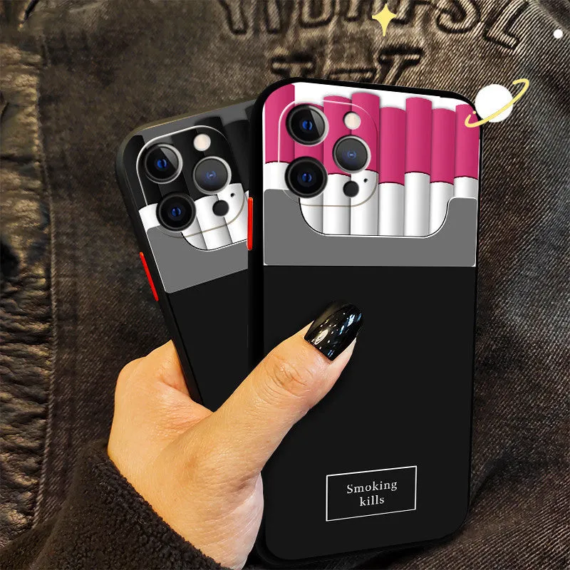 TPU silicone cigarette pattern drop protection phone case for iPhone 11 12 Pro Max, black colour, front view