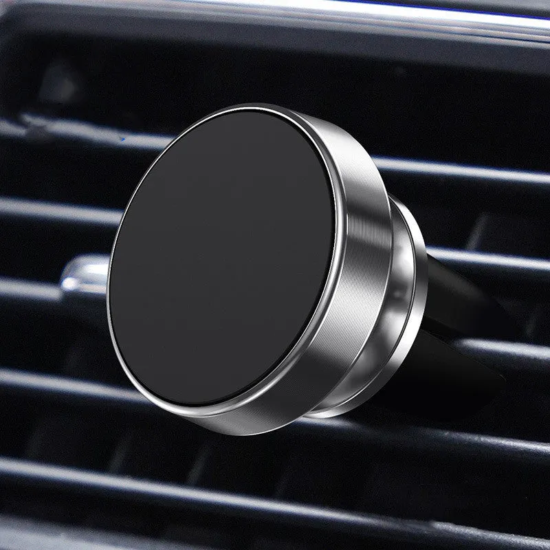 Magnetic car phone holder with aluminium alloy construction in black, gold, and silver colour options