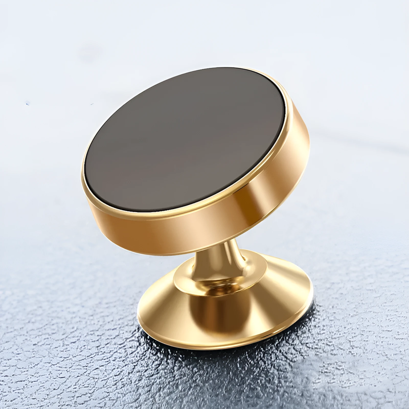 Magnetic car phone holder with aluminium alloy construction in black, gold, and silver colour options