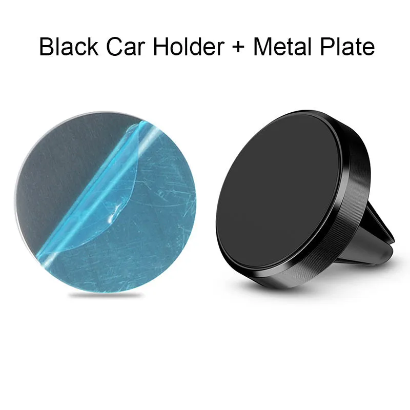 Magnetic car phone holder with aluminium alloy construction in black, gold, and silver colour options