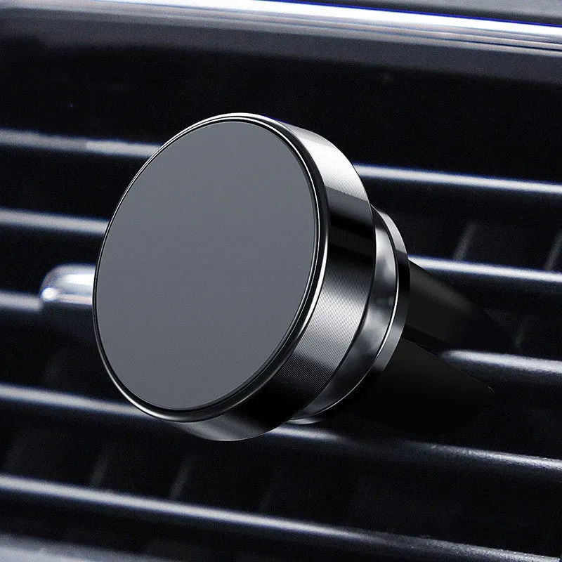 Magnetic car phone holder with aluminium alloy construction in black, gold, and silver colour options