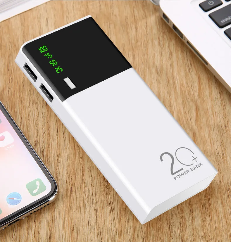 White large capacity fast charging mobile power bank with digital display and multi USB ports