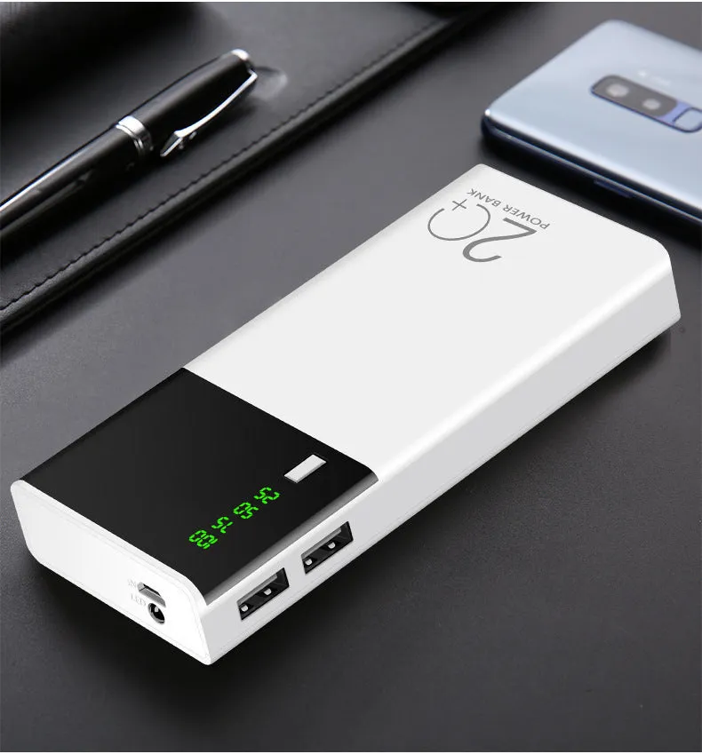 White large capacity fast charging mobile power bank with digital display and multi USB ports
