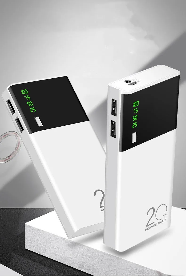 White large capacity fast charging mobile power bank with digital display and multi USB ports